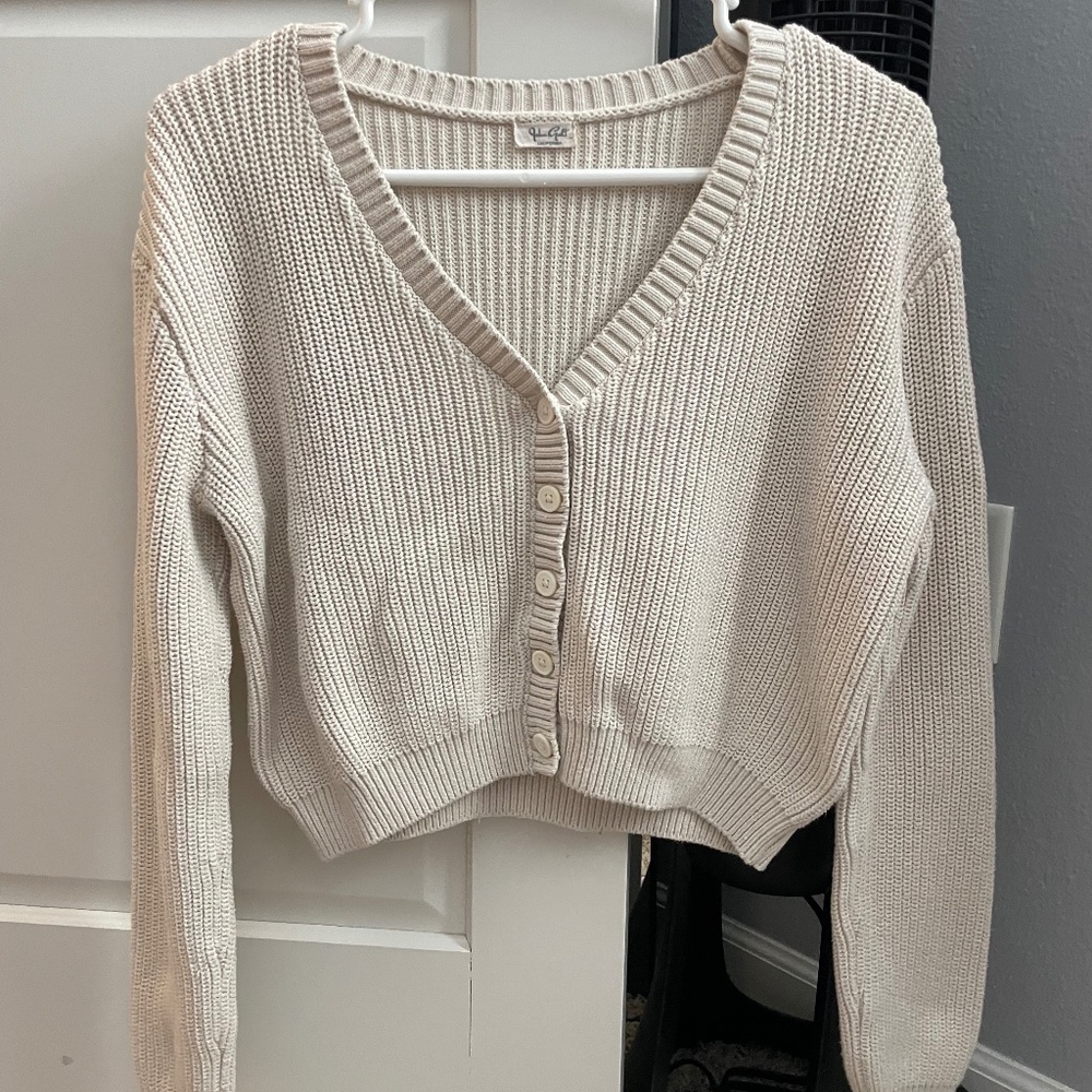 One Size Cream John Galt Button Up Sweater